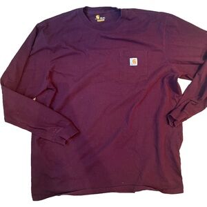 Carharrt Maroon Long Sleeve Pocket Shirt Mens Size 2XL Tall Workwear Causal